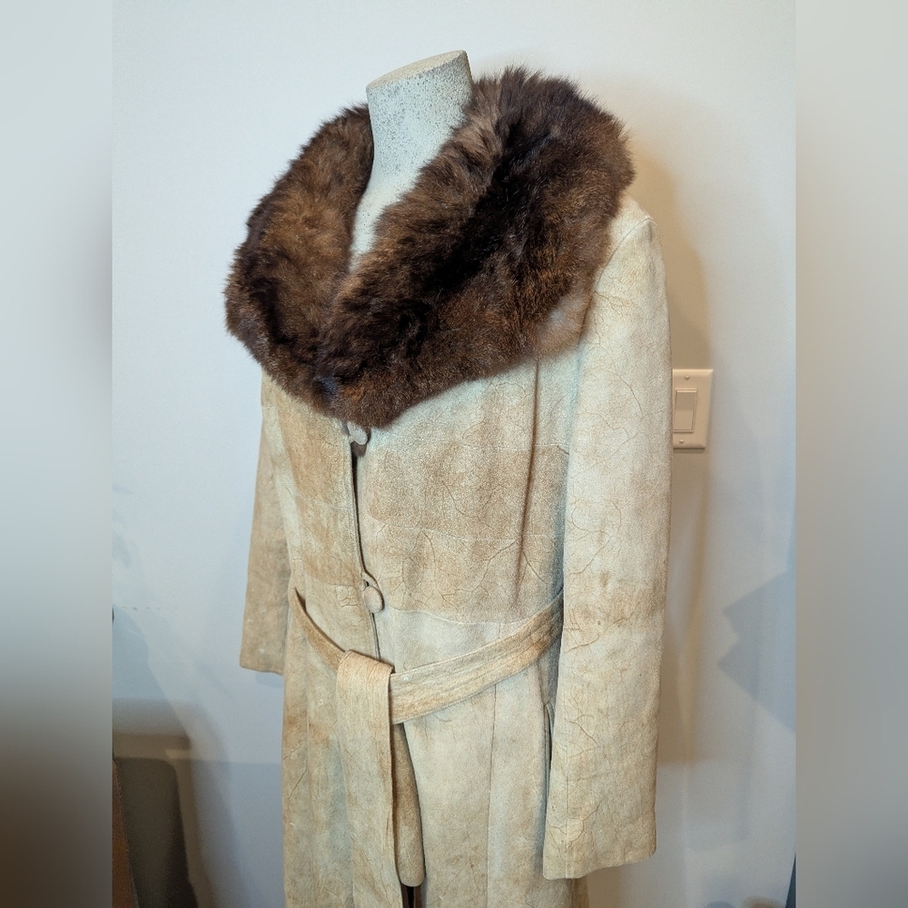 Vintage Rajac genuine Leather and fur trench coat, 60s/70s. Woman's size S/M - Picture 6 of 16